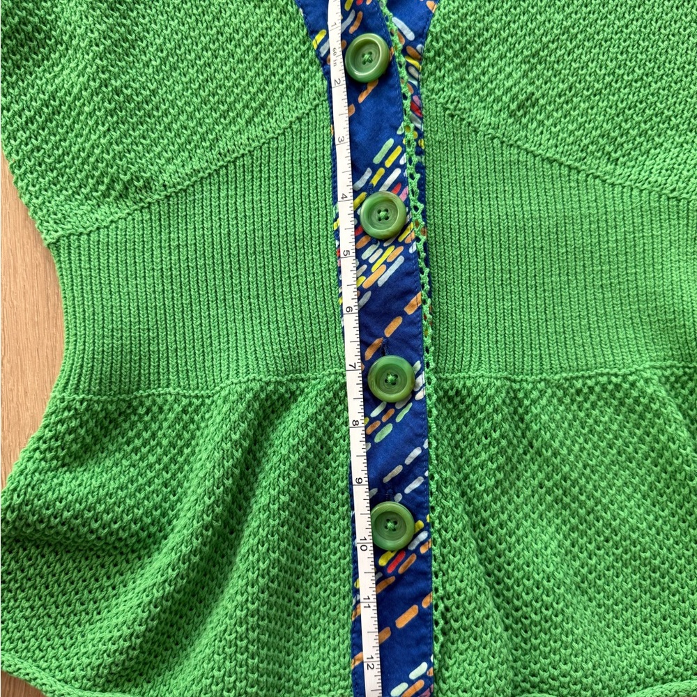 Anthropologie HWR Peplum Knit Green Blouse with Blue Trim - Picture 8 of 8